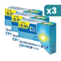 Acetilcisteina Act Plus Nac 600 Integratore Mucolitico Gusto Agrumi 3 confezioni da 12 Bustine Effervescenti