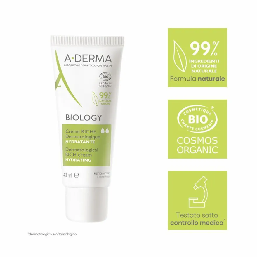 A-derma Biology Crema Ricca Dermatologica Idratante 40ml