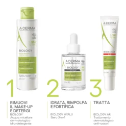 A-derma Biology Hyalu Siero Viso 3-in-1 Idrata Rimpolpa E Fortifica Con Acido Ialuronico 30ml