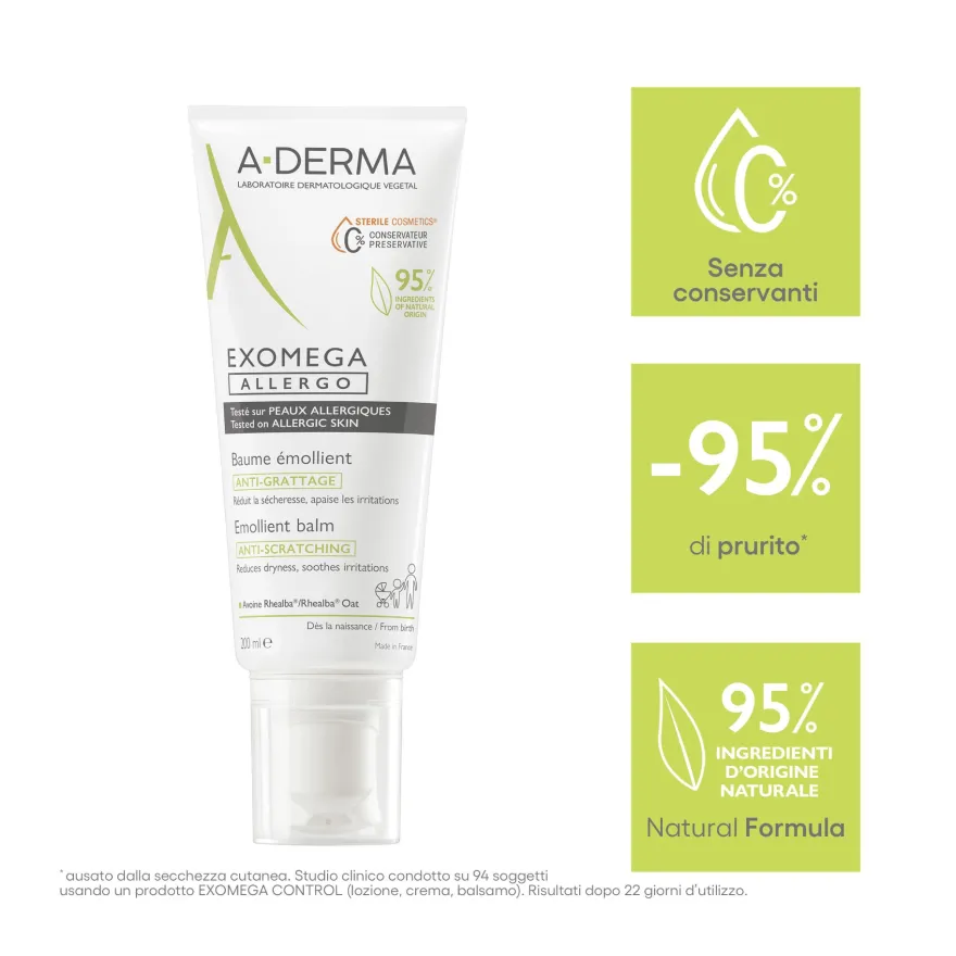 A-derma Exomega Allergo Balsamo Emolliente Cosmetico Sterile Per Pelle Secca A Tendenza Atopica 200ml