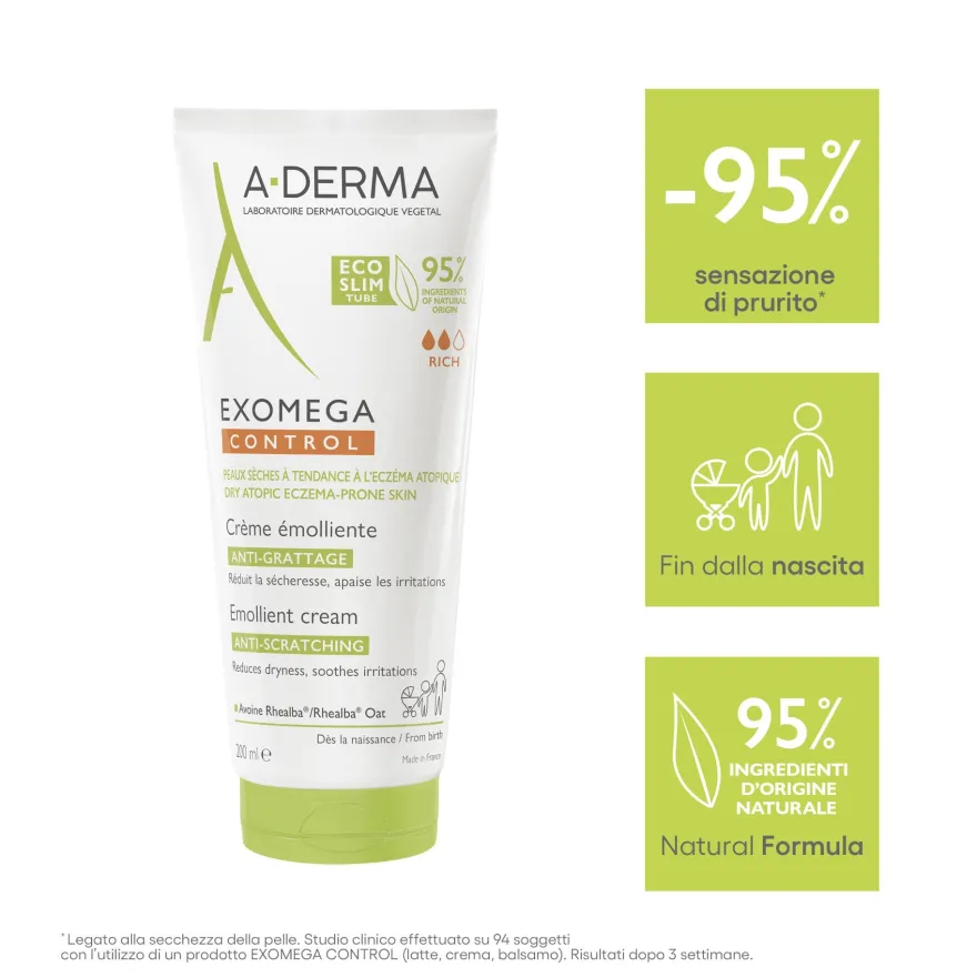 A-derma Exomega Control Crema Emolliente Anti-grattage Per Pelle Secca A Tendenza Atopica 200ml