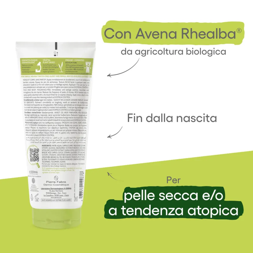 A-derma Exomega Control Crema Emolliente Anti-grattage Per Pelle Secca A Tendenza Atopica 200ml