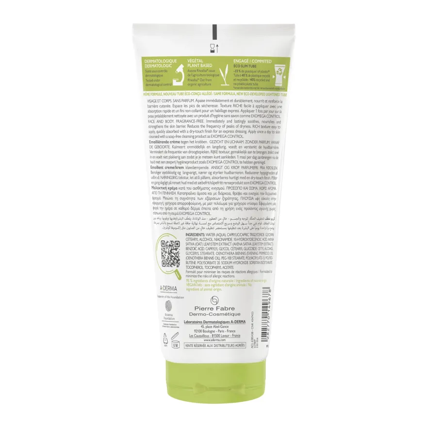 A-derma Exomega Control Crema Emolliente Anti-grattage Per Pelle Secca A Tendenza Atopica 200ml