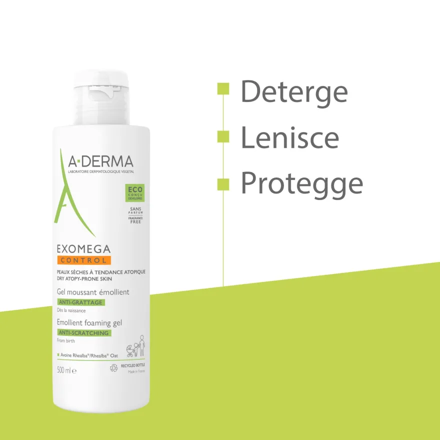 A-derma Exomega Control Gel Detergente Emolliente Per Pelle Secca A Tendenza Atopica Senza Profumo 500ml