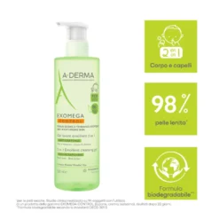 A-derma Exomega Control Gel Detergente Emolliente 2in1 Viso Corpo Capelli Pelle Secca A Tendenza Atopica 500ml