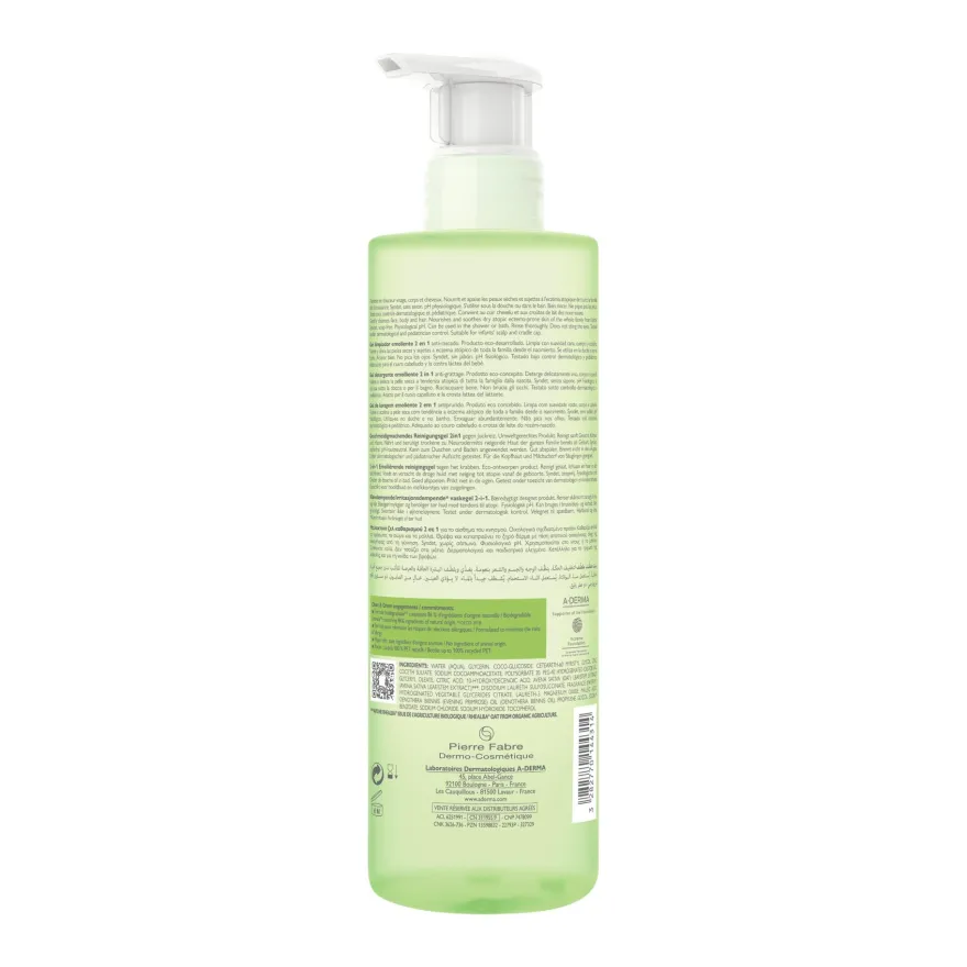 A-derma Exomega Control Gel Detergente Emolliente 2in1 Viso Corpo Capelli Pelle Secca A Tendenza Atopica 500ml