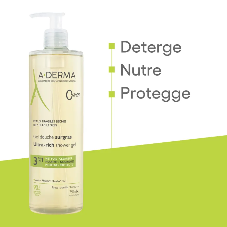 A-derma Les Indispensables Gel Doccia Surgras 750ml