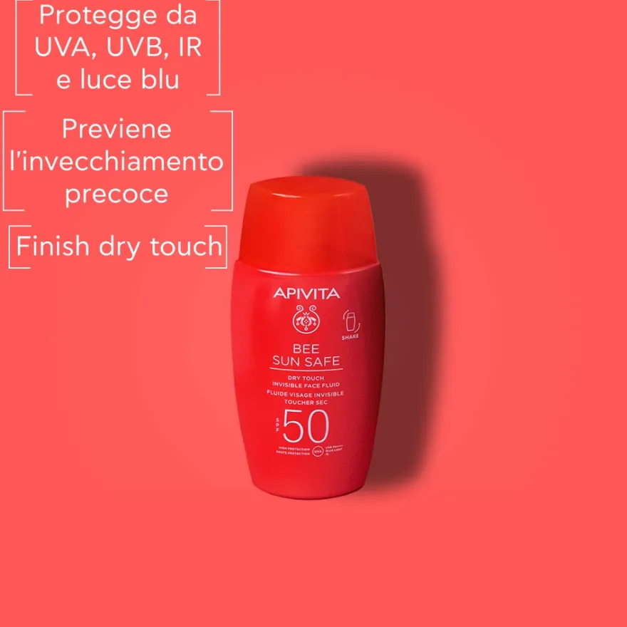 Apivita Bee Sun Safe Invisible Dry Touch Fluido Solare Viso Leggero Con Protezione Spf50 Antietà 50ml