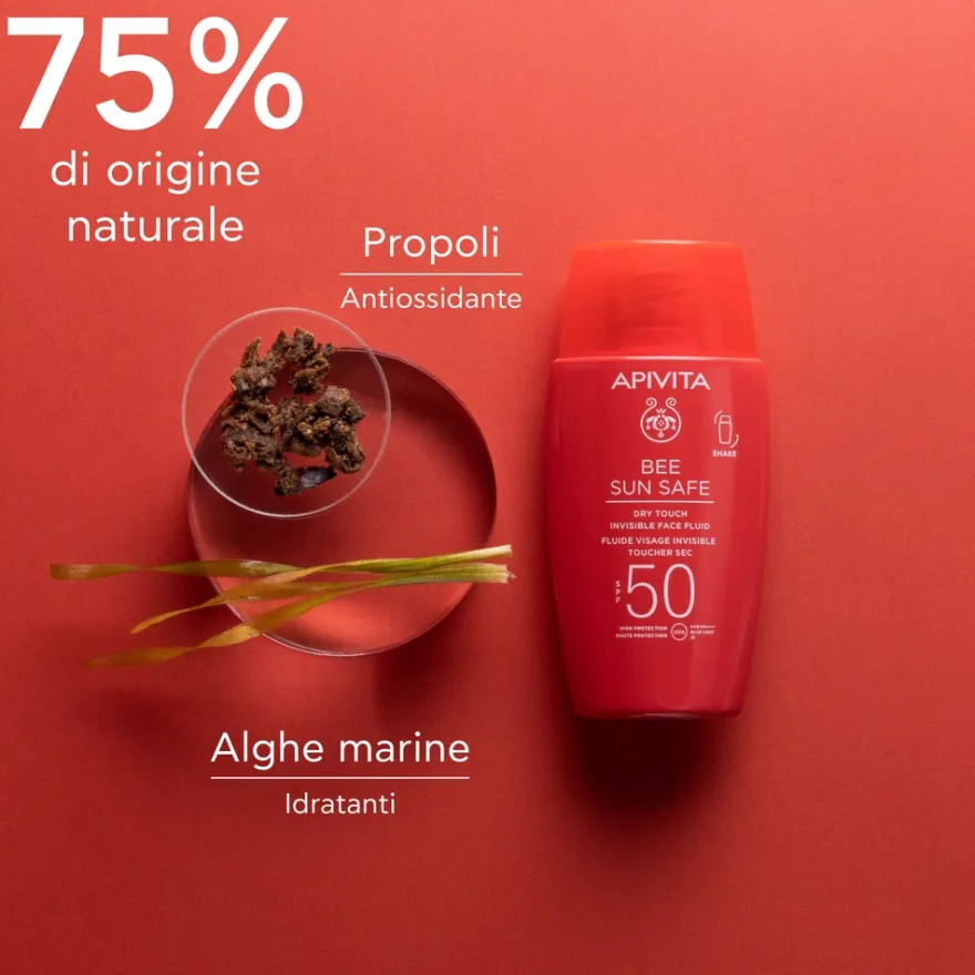 Apivita Bee Sun Safe Invisible Dry Touch Fluido Solare Viso Leggero Con Protezione Spf50 Antietà 50ml