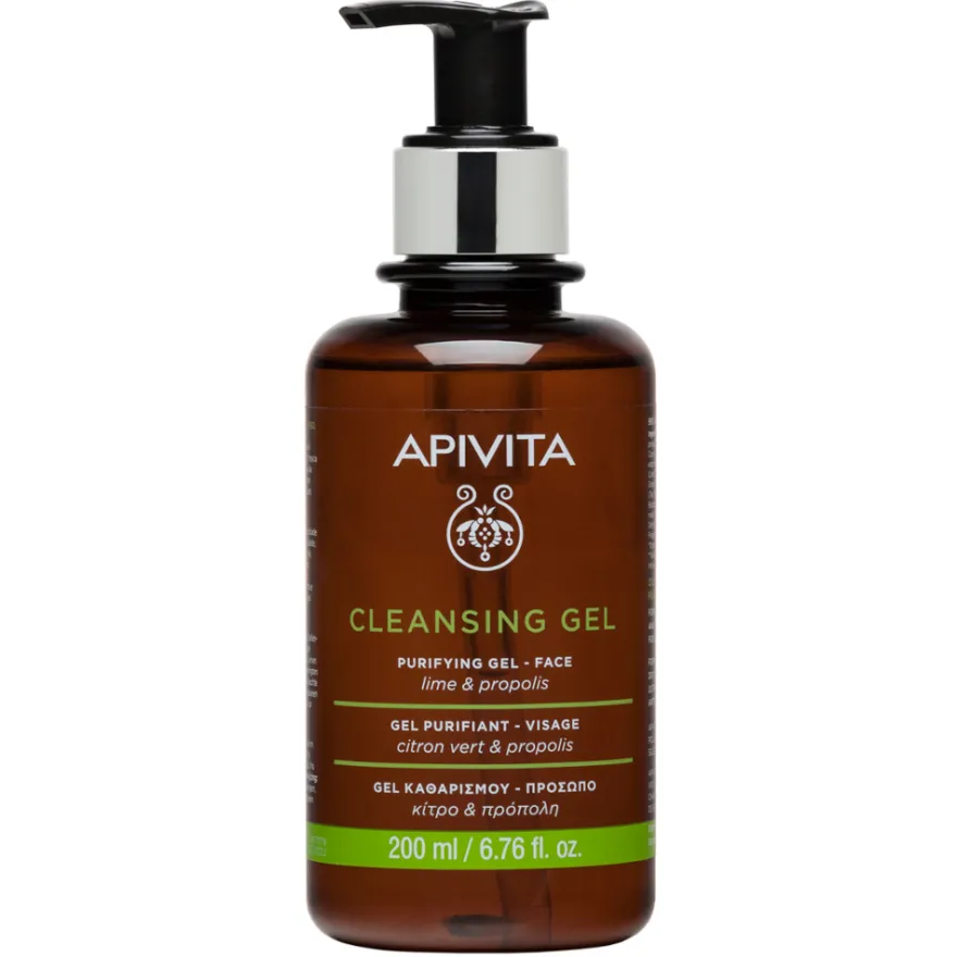 Apivita Gel Detergente Delicato Purificante Viso Con Lime E Propoli Per Pelle Grassa 200ml
