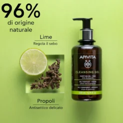 Apivita Gel Detergente Delicato Purificante Viso Con Lime E Propoli Per Pelle Grassa 200ml