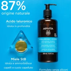 Apivita Hyaluronic Hydra Shampoo Idratante Anti-crespo Con Acido Ialuronico Per Capelli Morbidi 500ml