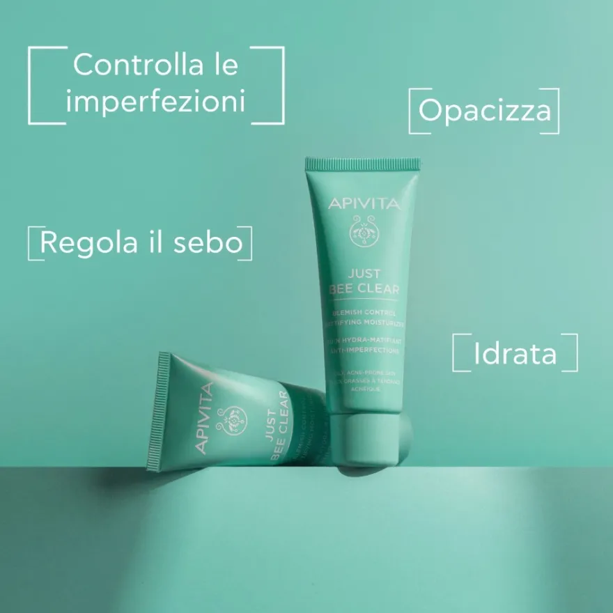 Apivita Just Bee Clear Crema Viso Idratante Opacizzante Anti-imperfezioni Pelle Grassa Acne 40ml