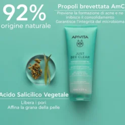 Apivita Just Bee Clear Gel Detergente Viso Purificante Per Pelle Grassa Acne Imperfezioni 200ml