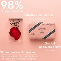 Apivita Sapone Naturale Solido E Scrub Esfoliante Corpo Con Rosa E Pepe Nero Anticellulite 125g