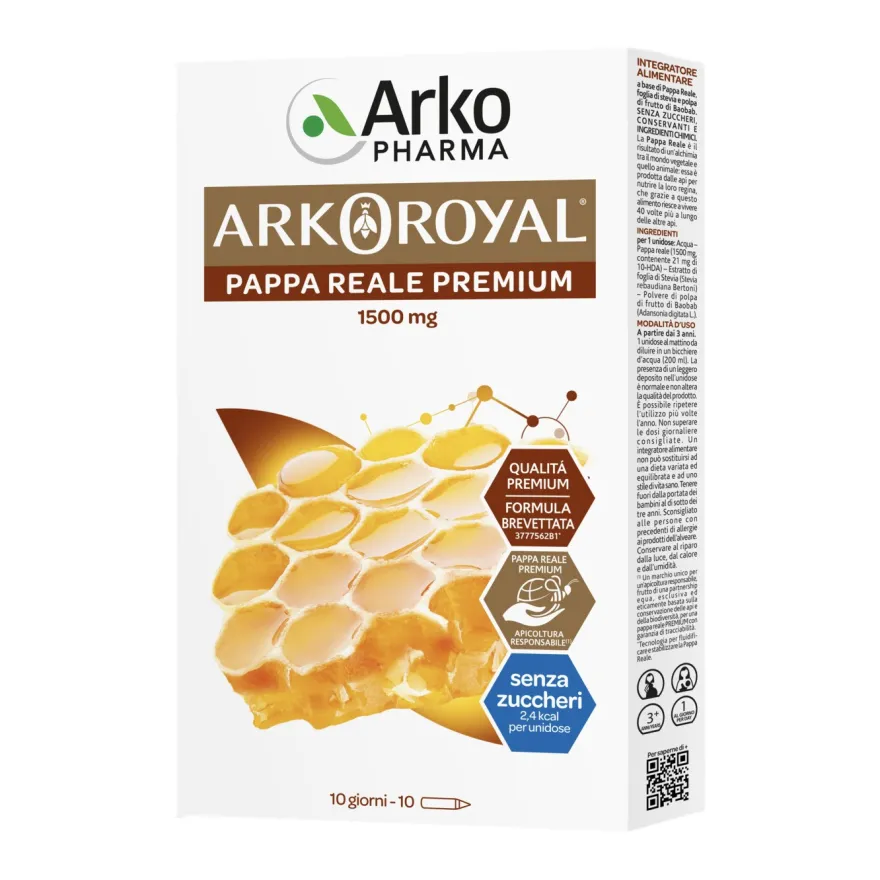 Arkopharma Arkoroyal Pappa Reale 1500mg Integratore Senza Zucchero 10 Flaconi