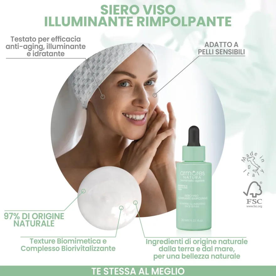 Armores Natura Biometric Ageless Siero Viso Illuminante Rimpolpante 30ml
