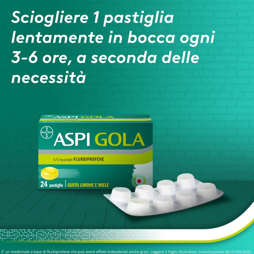 Aspi Gola Con Flurbiprofene Per Gola Infiammata E Mal Di Gola Limone Miele 2 confezioni da 24 Pastiglie