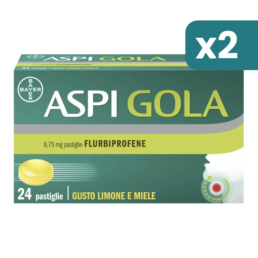 Aspi Gola Con Flurbiprofene Per Gola Infiammata E Mal Di Gola Limone Miele 2 confezioni da 24 Pastiglie