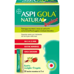 Aspi Gola Natura Junior Sciroppo Mal Di Gola E Tosse Per Bambini Vaniglia Fragola 16 Buste