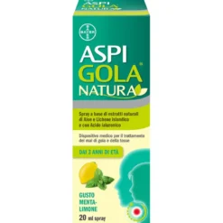 Aspi Gola Natura Spray Per Mal Di Gola E Tosse Associata Gusto Menta E Limone Flacone 20ml