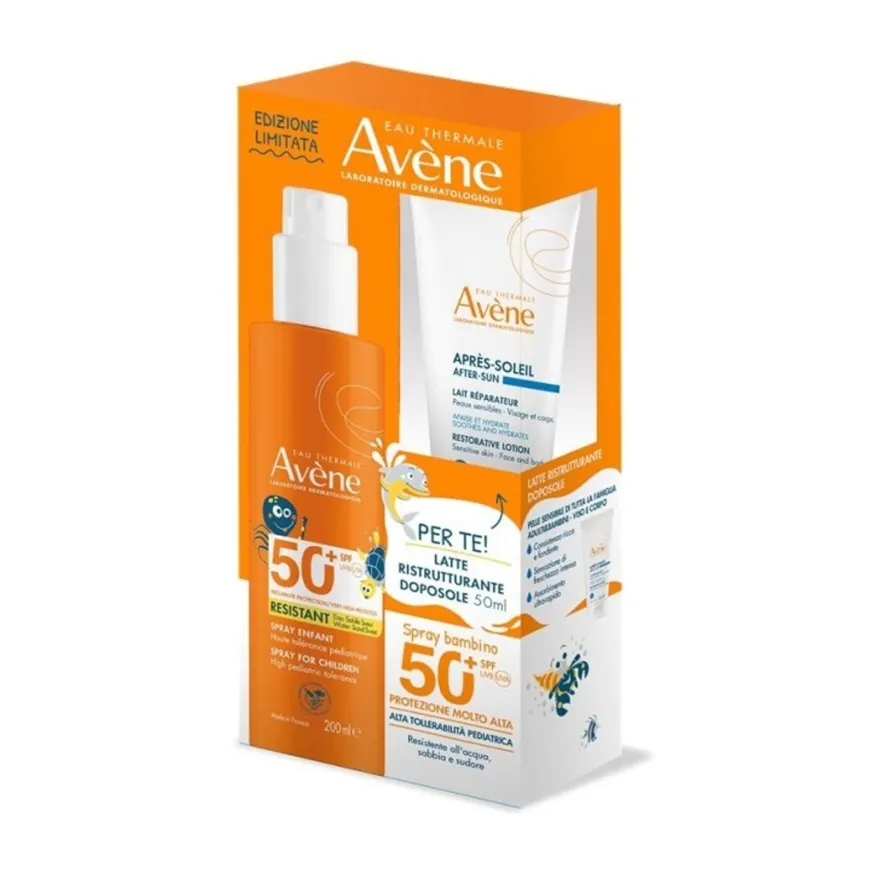Avene Spray Solare Bambini Spf50 200ml + Doposole Ristrutturante 50ml