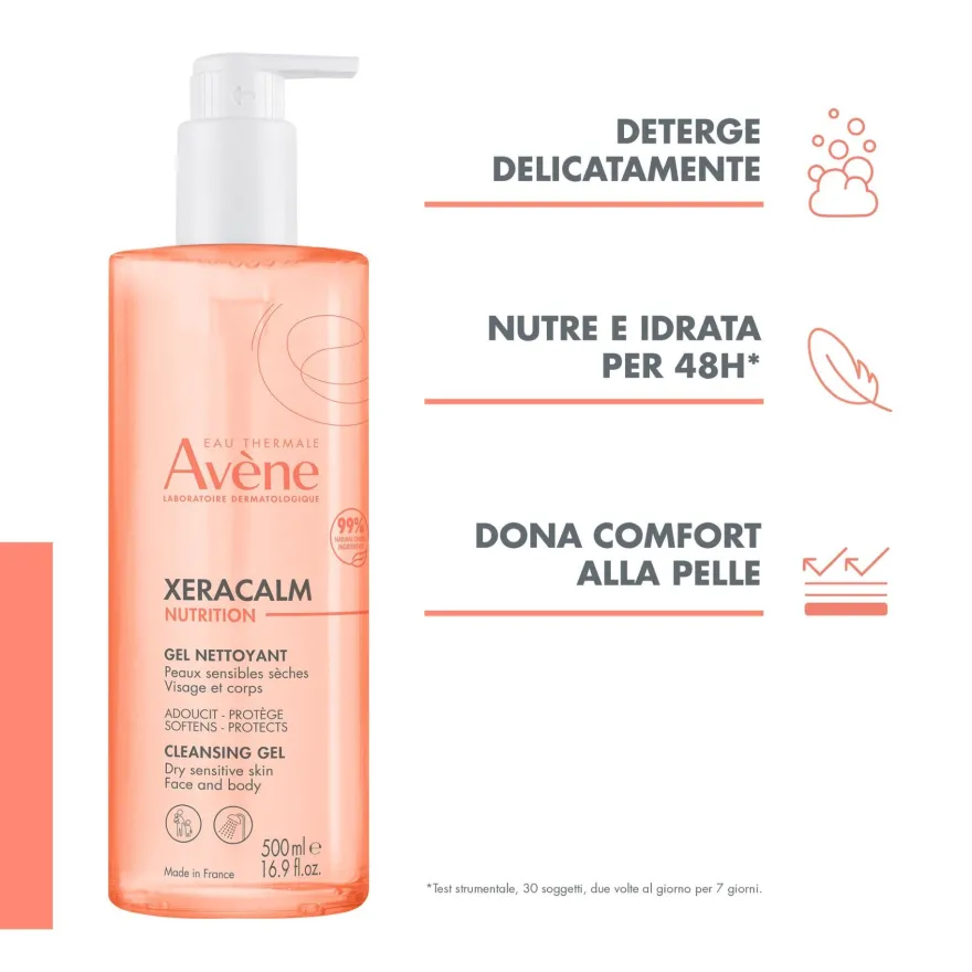 Avene Xeracalm Nutrition Gel Detergente, Nutriente Viso E Corpo Pelle Sensibile Da Secca A Molto Secca 500ml