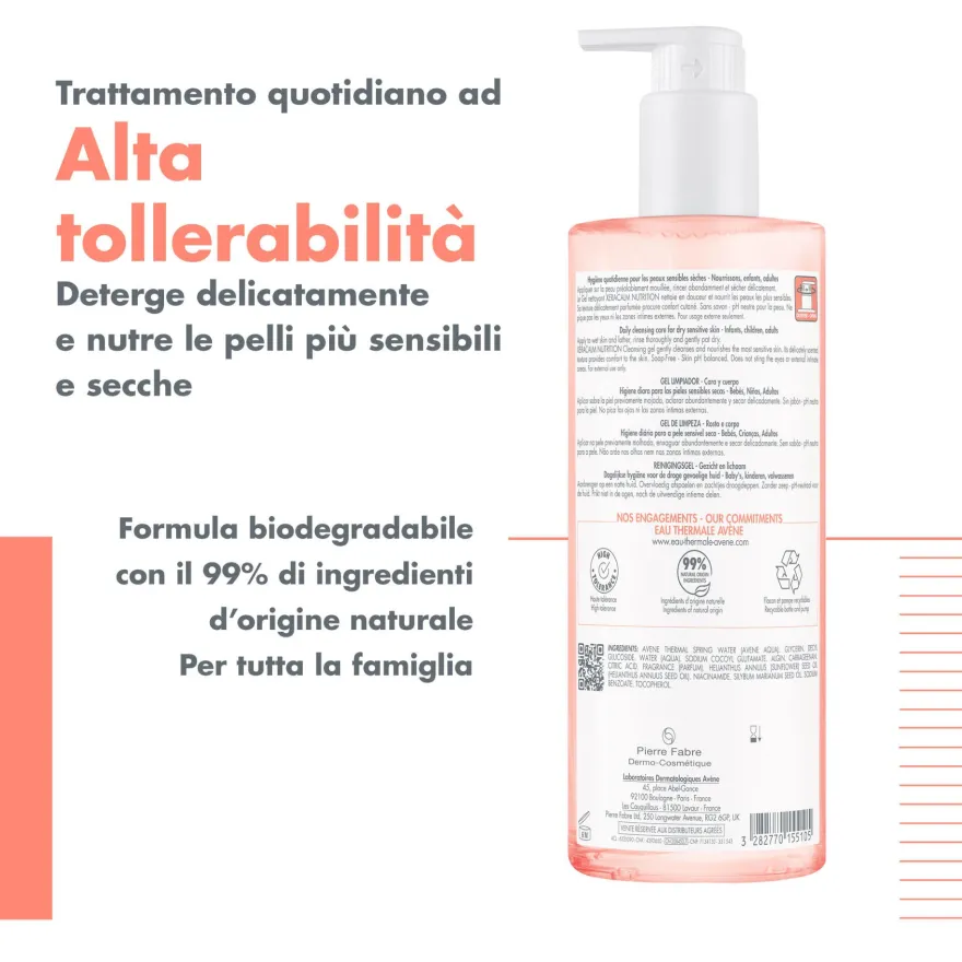 Avene Xeracalm Nutrition Gel Detergente, Nutriente Viso E Corpo Pelle Sensibile Da Secca A Molto Secca 500ml