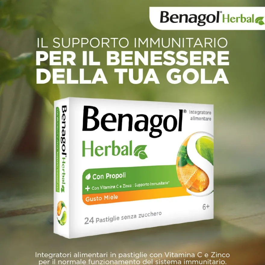 Benagol Herbal Miele Integratore Difese Immunitarie 24 Pastiglie
