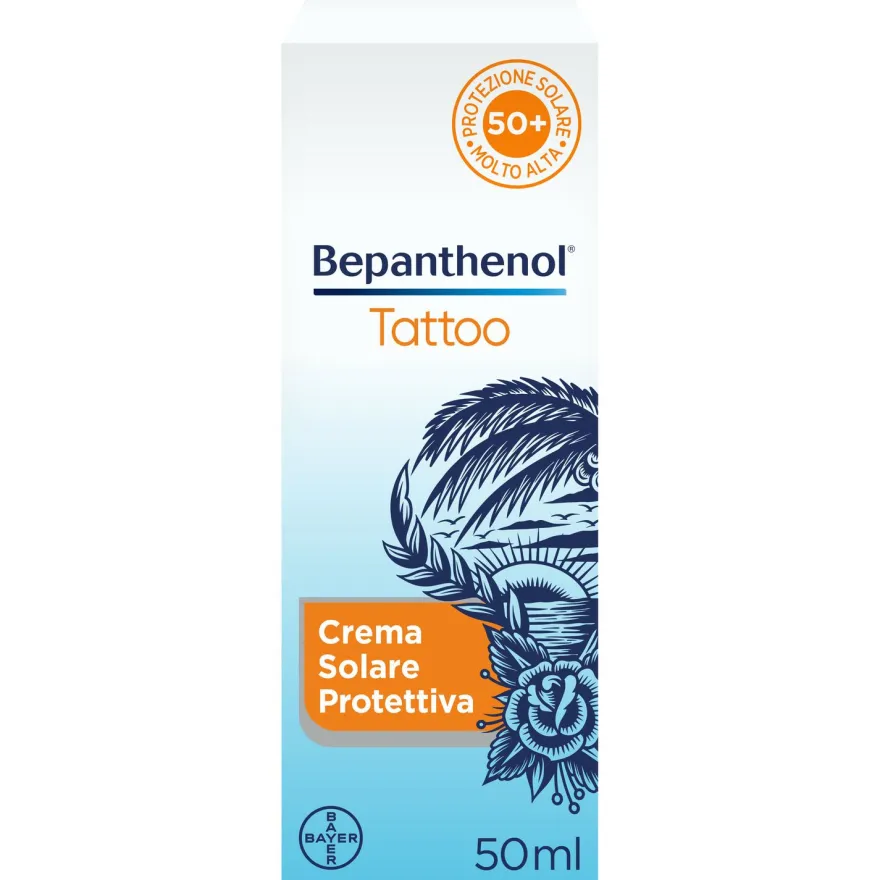 Bepanthenol Tattoo Crema Con Protezione Solare Molto Alta Spf50+ Per Tatuaggio 50ml
