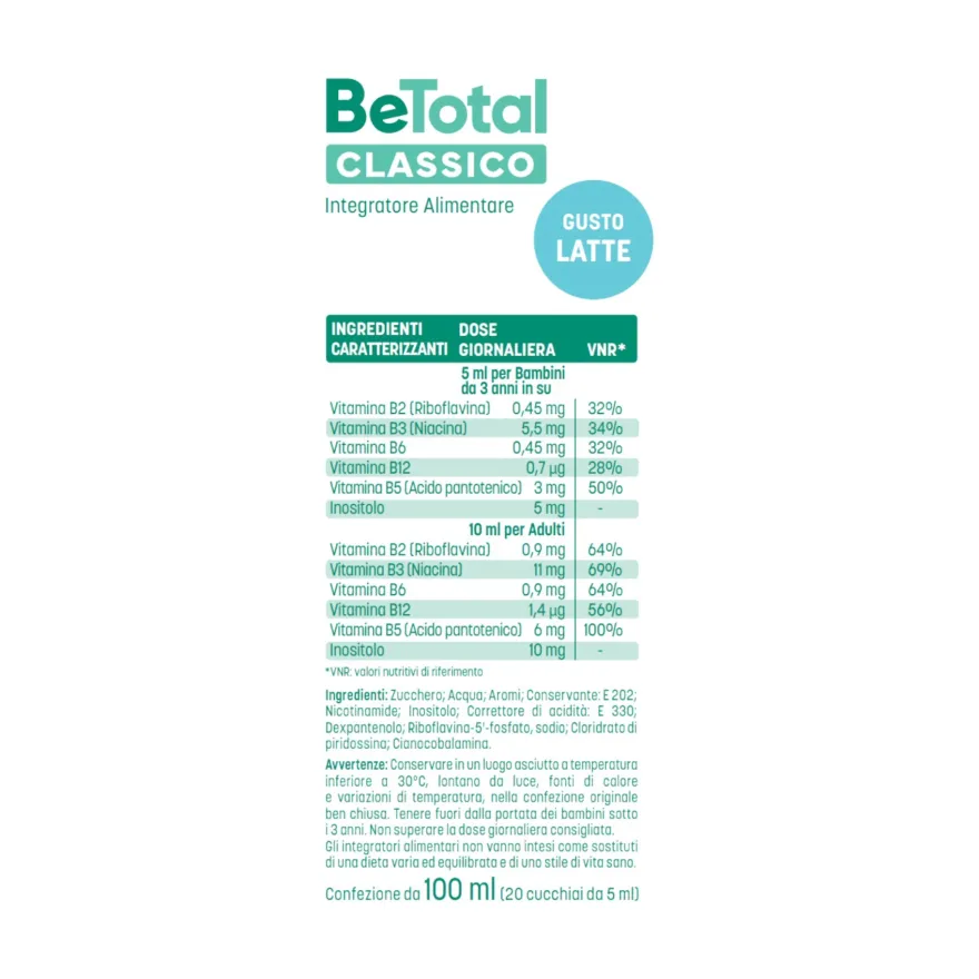 Be-total Sciroppo Integratore Alimentare Vitamina B Stanchezza Sistema Immunitario Bambini 100ml