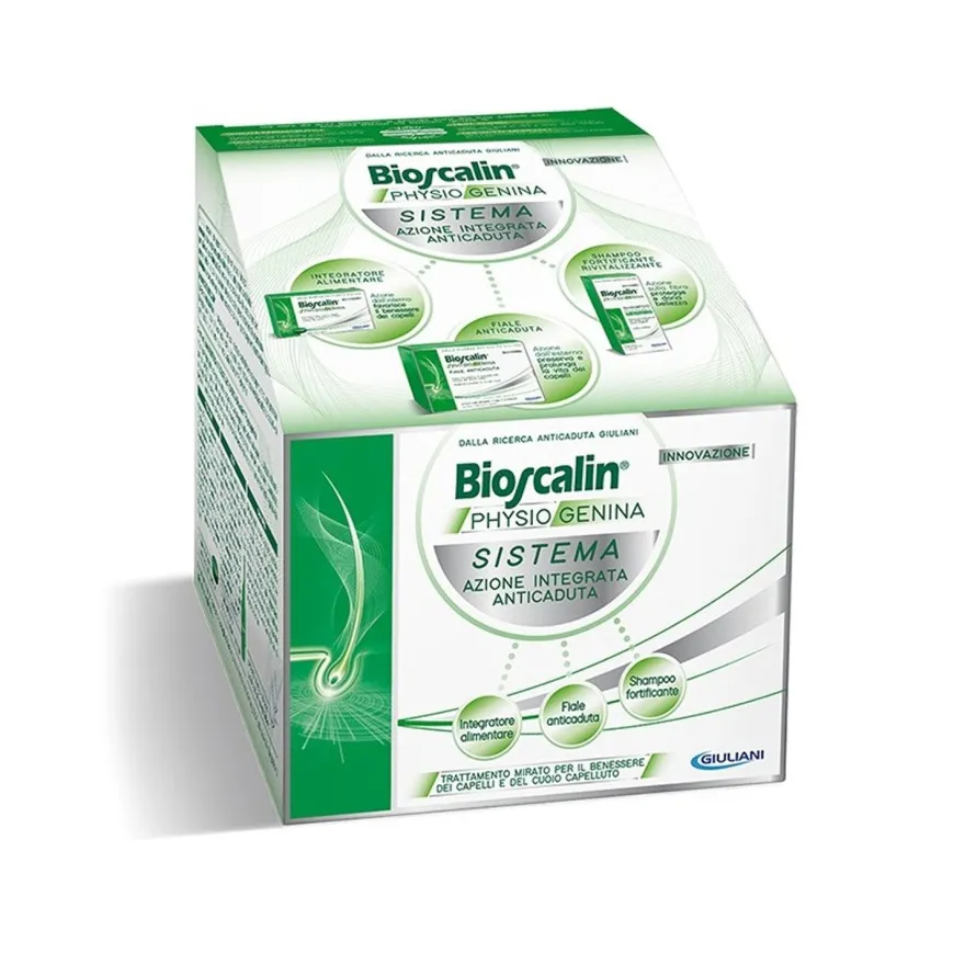 Bioscalin Physiogenina Sistema Azione Integrata Anticaduta Integratore + Fiale + Shampoo 3 Pezzi