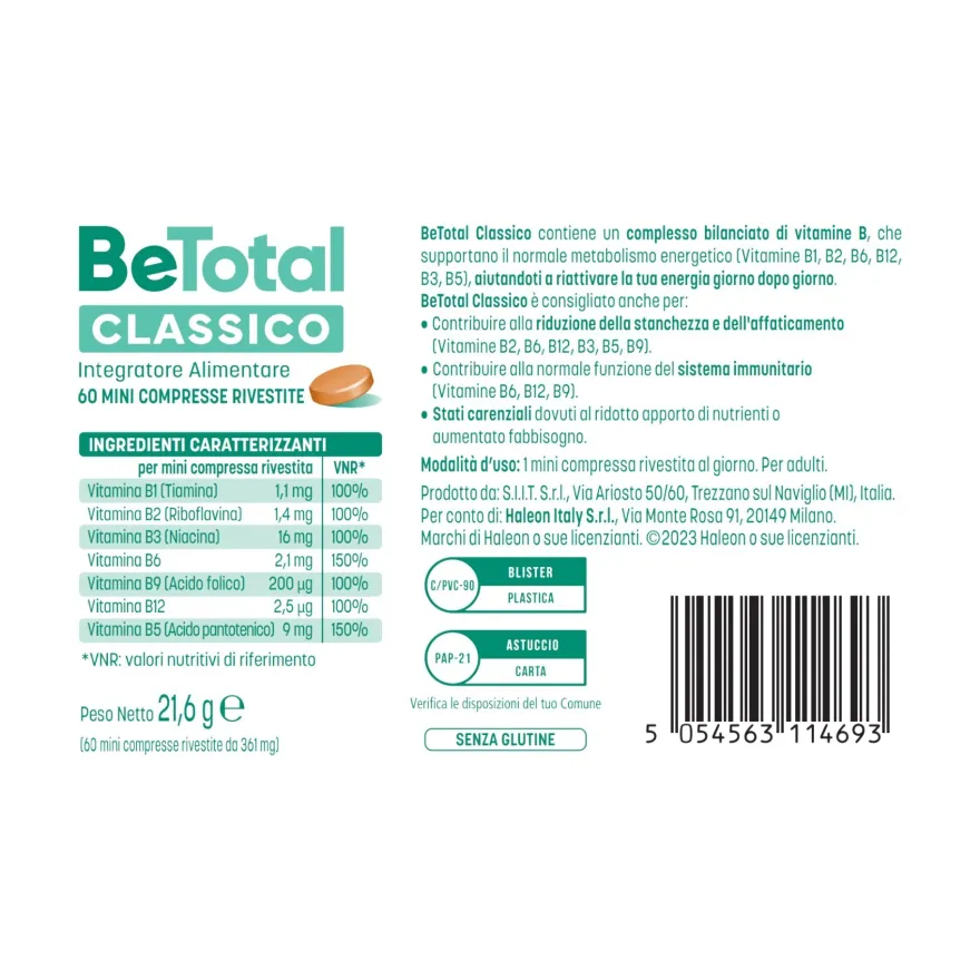 Bipacco 2x60 compresse BeTotal B3, B12 e acido folico per energia