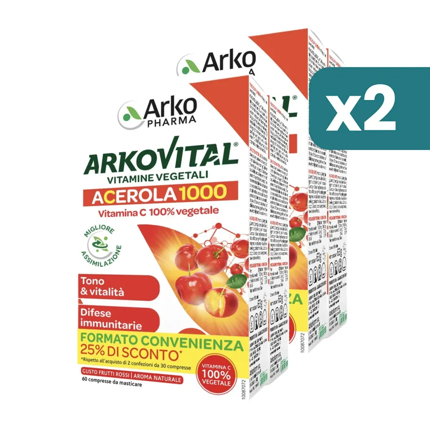 Bipacco 2x60 compresse vitamina C Arkopharma Acerola 1000 stanchezza