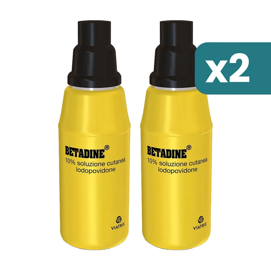 Bipacco 2x120ml Betadine 10% soluzione cutanea per igiene della pelle lesa