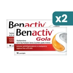 Bipacco 2x16 pastiglie Benactiv Gola arancia senza Zucchero mal di gola