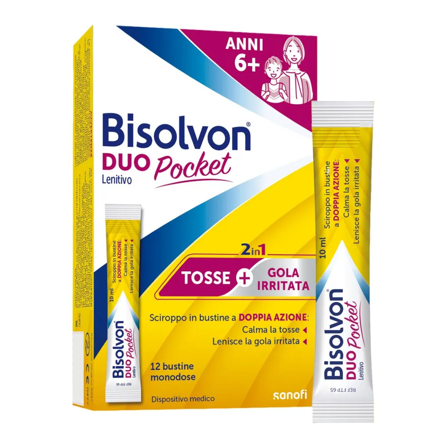 Bisolvon Duo Pocket Lenitivo Sciroppo Tosse E Gola Irritata Adulti E Bambini 12 Bustine Monodose