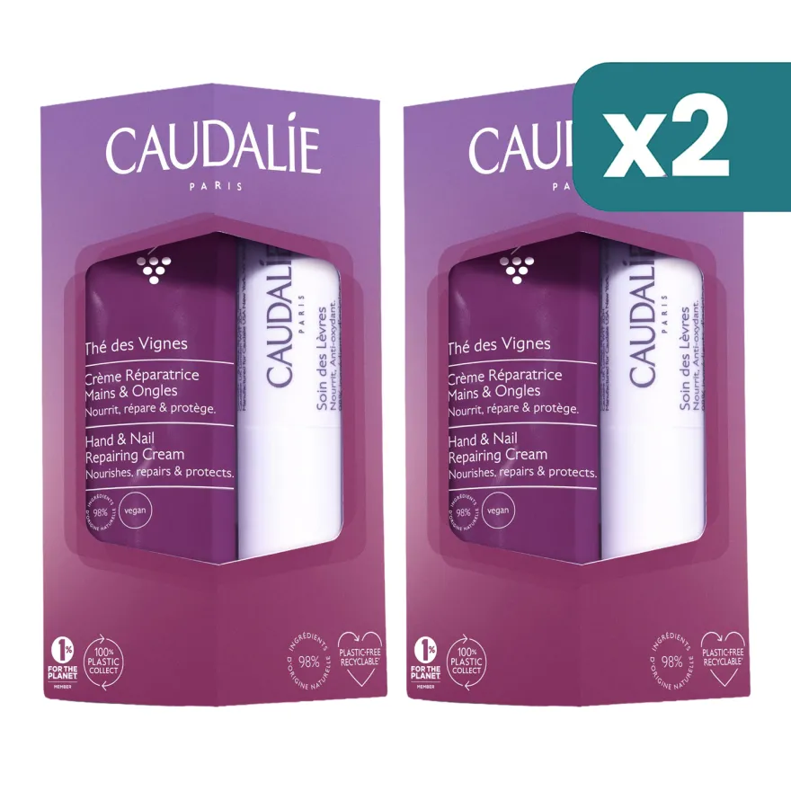 Caudalie The Des Vignes Duo Crema Mani Riparatrice 30ml + Stick Labbra 2 confezioni da 4,5g