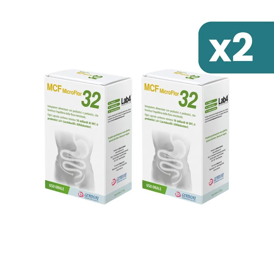 Cemon Mcf Microflor 32 Integratore Probiotici E Prebiotici 2 confezioni da 60 Capsule Vegetali