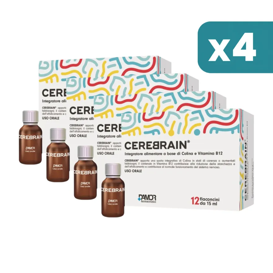 Cerebrain Integratore Colina E Vitamina B12 4 confezioni da 12 Flaconcini