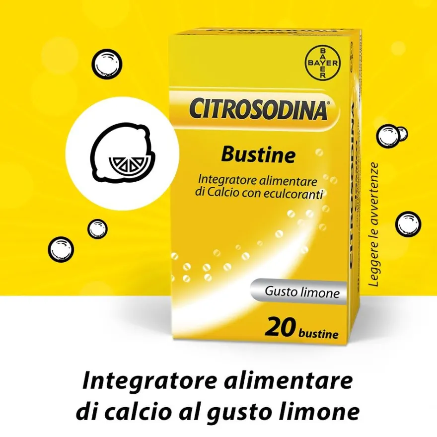 Citrosodina Effervescente Integratore Alimentare Digestivo Con Calcio Al Limone 20 Bustine