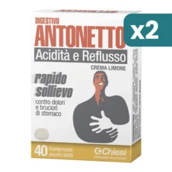 Digestivo Antonetto Acidità Riflusso Limone 2 confezioni da 40 Compresse Masticabili