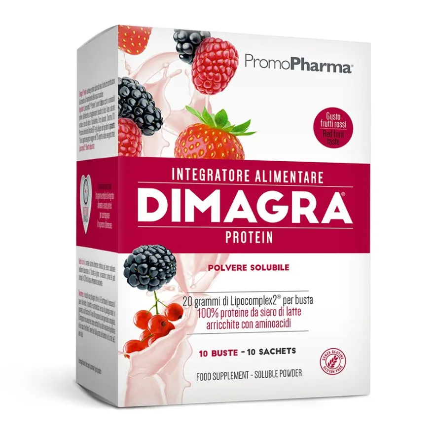 Dimagra Protein Integratore Massa Muscolare 10 Buste Gusto Red Fruit