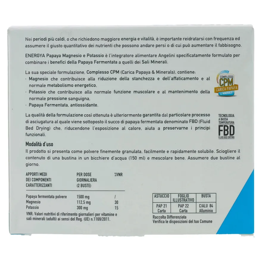 Energya Papaya Fermentata Magnesio E Potassio Integratore Alimentare 14 Bustine