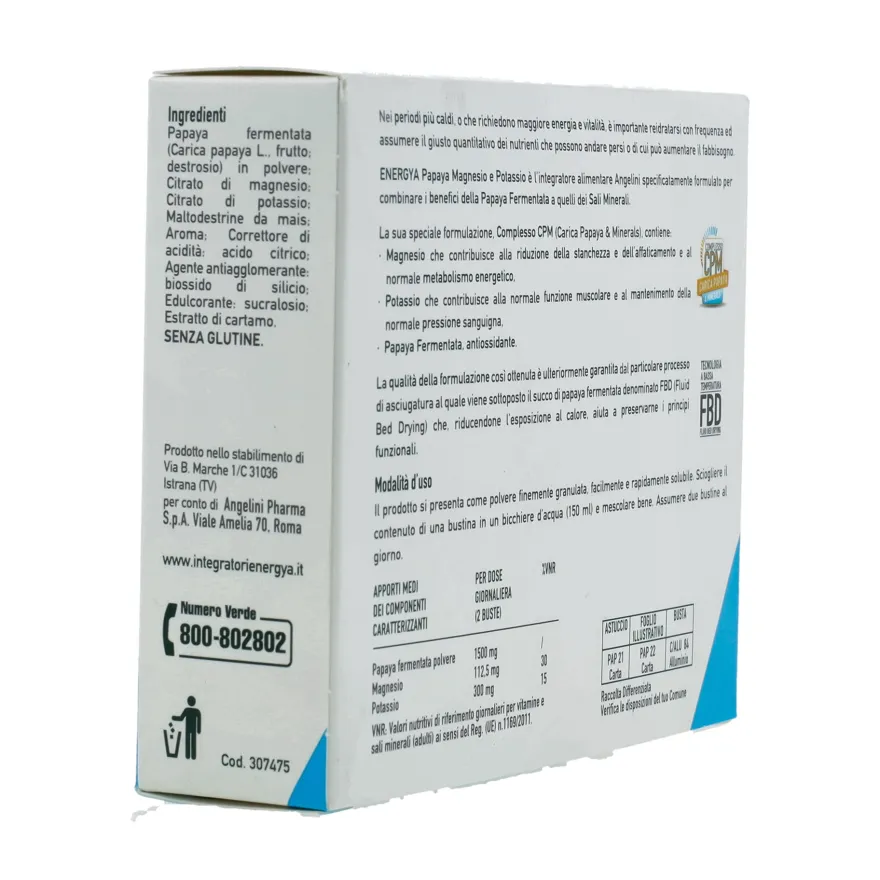 Energya Papaya Fermentata Magnesio E Potassio Integratore Alimentare 14 Bustine