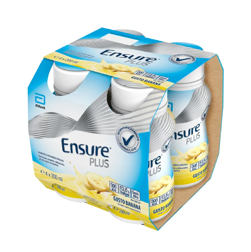 Ensure Plus Banana Supplemento Nutrizionale Ipercalorico Con Proteine E Privo Di Fibre 4x200ml