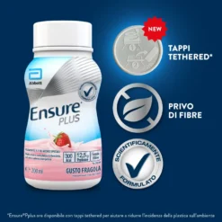 Ensure Plus Fragola Supplemento Nutrizionale Ipercalorico Con Proteine E Privo Di Fibre 4x200ml