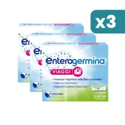 Enterogermina Viaggi Regolarit&agrave; Intestinale Probiotici Vitamina A, B12, B6, B9 E Vitamina D 3 confezioni da 12 bustine