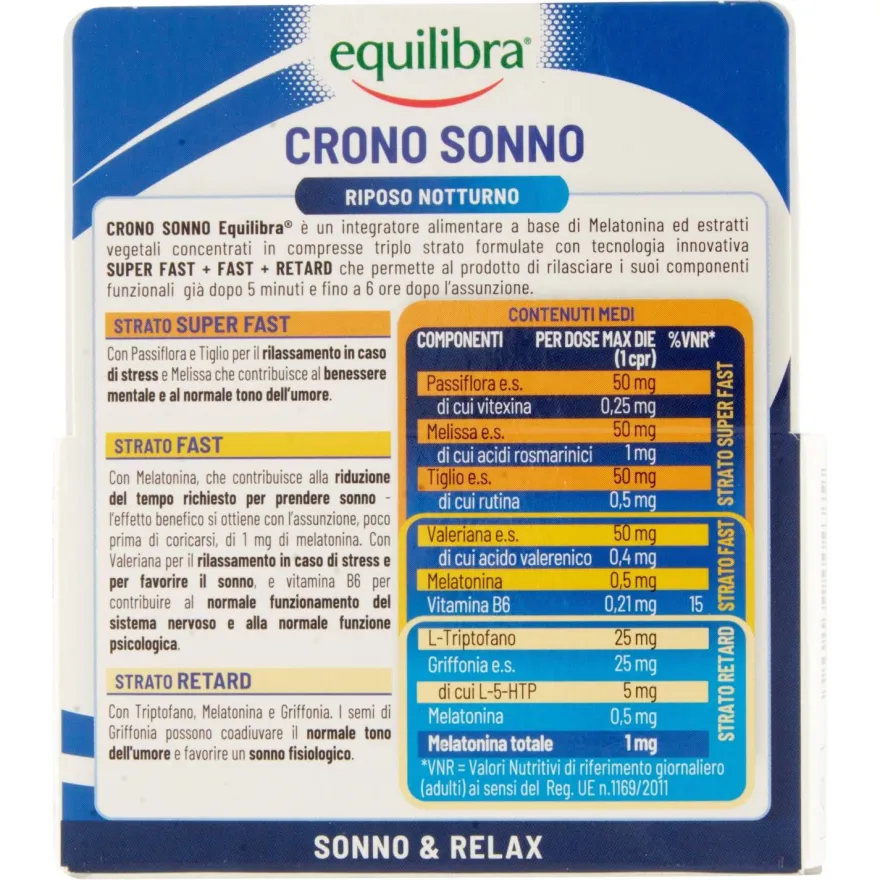 Equilibra Crono Sonno Integratore Melatonina 30 Compresse