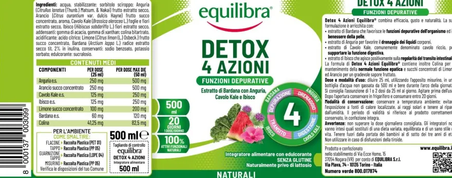 Equilibra Detox 4 Azioni Integratore Depurativo 500ml